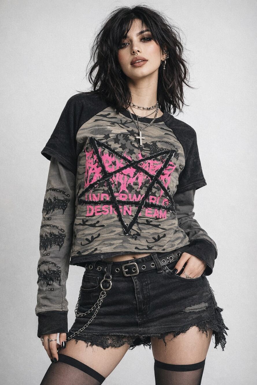Reckless Scholars UWDT Pent Patch Camo Long Sleeve Shirt Womens Size XS New Pink